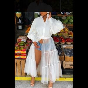 Dress see-through white ankle length